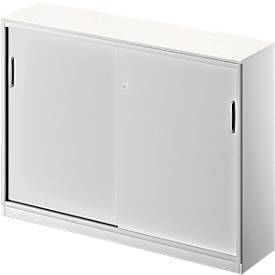 Schäfer Shop Genius Schuifdeurkast TETRIS SOLID, 3 ordnerhoogten,  2 legborden, B 1600 mm, 19 mm afdekplaat, wit/blank aluminium