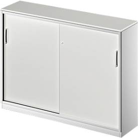Schäfer Shop Genius Schuifdeurkast TETRIS SOLID, 3 ordnerhoogten,  2 legborden, B 1600 mm, 19 mm afdekplaat, lichtgrijs/blank aluminium