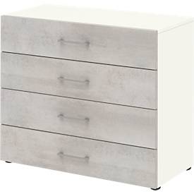 Home Kantoorkast TEMPIO, van hout, 4 laden, 2 OH, B 800 x D 340 x H 720 mm, wit/beton