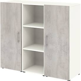 Home Office dressoir TEMPIO, van hout, 2 deuren, 1 legplank, 3 OH, B 1200 x D 340 x H 1070 mm, wit/beton