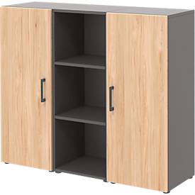 Home Office dressoir TEMPIO, hout, 2 deuren, 1 legplank, 3 OH, B 1200 x D 340 x H 1070 mm, antraciet/ eiken hickory
