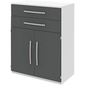 Highboard BARI, 3 ordnerhoogten, 2 schuifladen, 2 deuren, 1 legbord, B 819 x D 430 x H 1117 mm, wit/antraciet