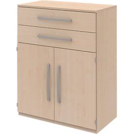 Highboard BARI, 3 ordnerhoogten, 2 schuifladen, 2 deuren, 1 legbord, B 819 x D 430 x H 1117 mm, esdoornpatroon