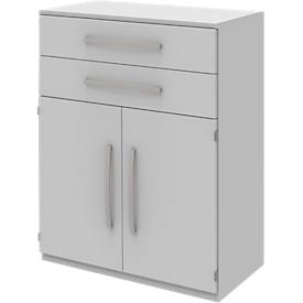 Highboard BARI, 3 ordnerhoogten, 2 schuifladen, 2 deuren, 1 legbord, B 819 x D 430 x H 1117 mm, lichtgrijs