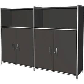 Combikast Toledo, met zicht-achterwand, afsluitbaar, 3 ordnerhoogten, 2 vakken, B 1580 x D 380 mm, antraciet