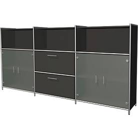 Highboard Toledo, 2 schuifladen, 3 vakken, 3 ordnerhoogten, glazen deuren, B 2360 x D 380 mm, antraciet