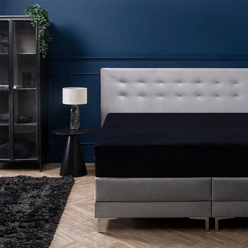 Signature Hoeslaken - Jersey - Boxspring - Zwart - 160x200 cm - Zwart -  - 