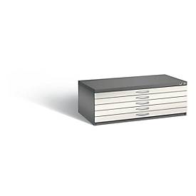 C und P Tekeningkast van staal, voor formaten tot A1, 5 schuifladen, grijs/parelwit