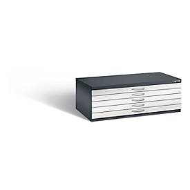 C und P Tekeningkast van staal, voor formaten tot A1, 5 schuifladen, zwartgrijs/lichtgrijs