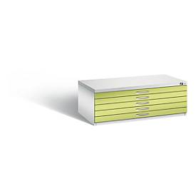 C und P Tekeningkast van staal, voor formaten tot A1, 5 schuifladen, lichtgrijs/groen