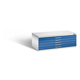 C und P Tekeningkast van staal, voor formaten tot A1, 5 schuifladen, lichtgrijs/blauw