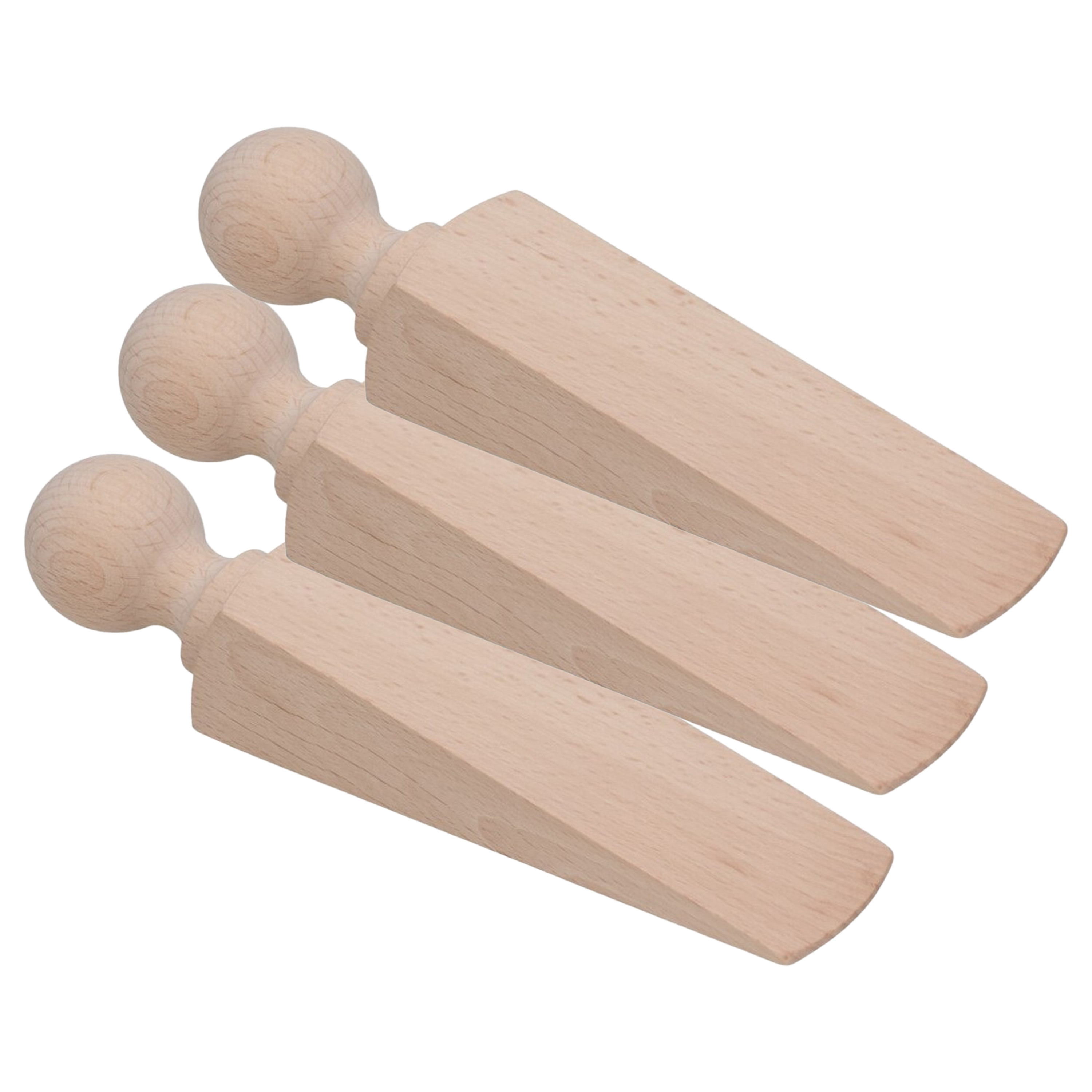 Gerimport Deurstopper/deurwig - 3x - beukenhout - beige - 17 x 4 x 3 cm -