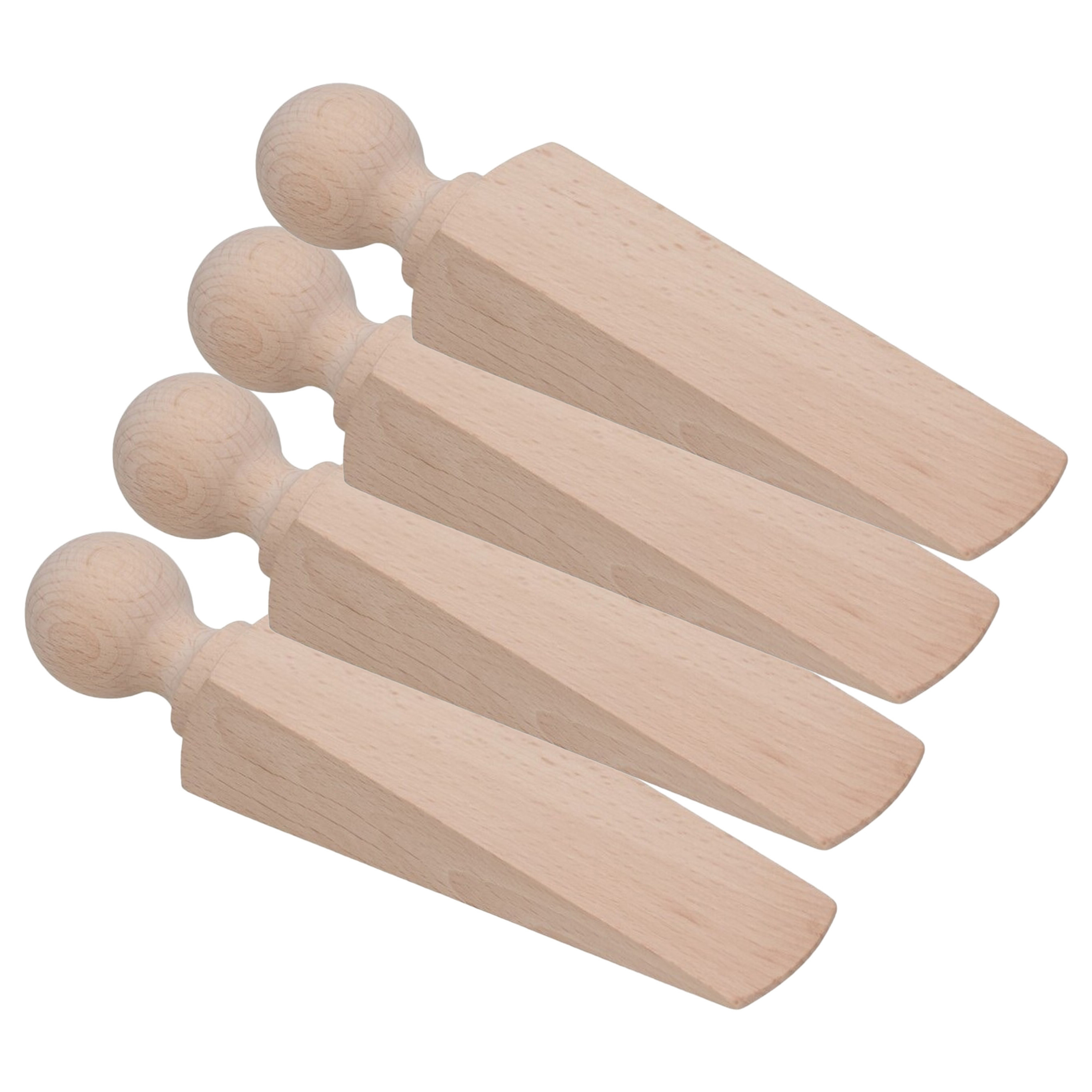 Gerimport Deurstopper/deurwig - 4x - beukenhout - beige - 17 x 4 x 3 cm -
