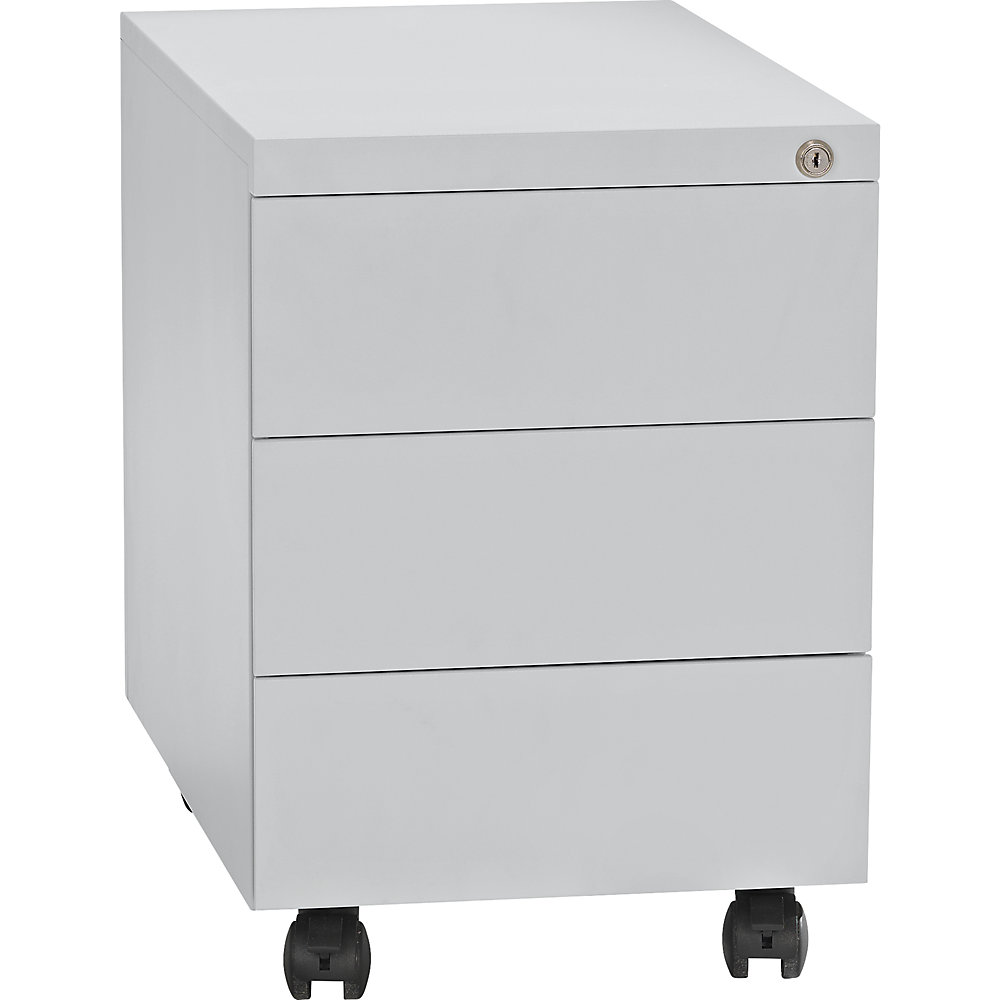 Eurokraft basic Verrijdbaar ladeblok, staal, 1 pennenbak, 3 materiaalladen, diepte 590 mm, lichtgrijs