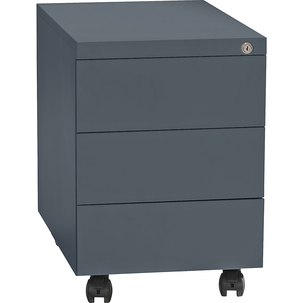 Eurokraft basic Verrijdbaar ladeblok, staal, 1 pennenbak, 3 materiaalladen, diepte 590 mm, basaltgrijs