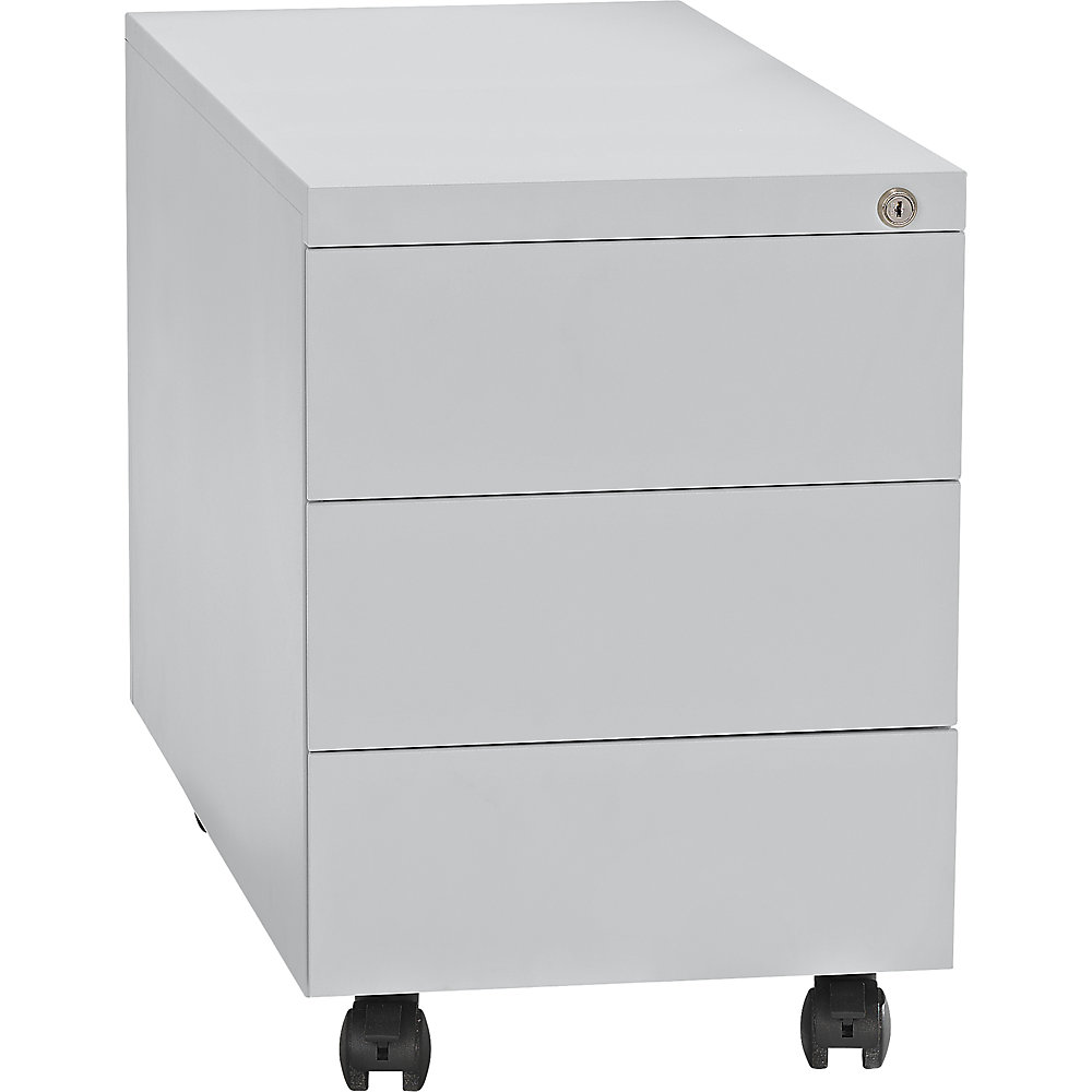 Eurokraft basic Verrijdbaar ladeblok, staal, 1 pennenbak, 3 materiaalladen, diepte 790 mm, lichtgrijs