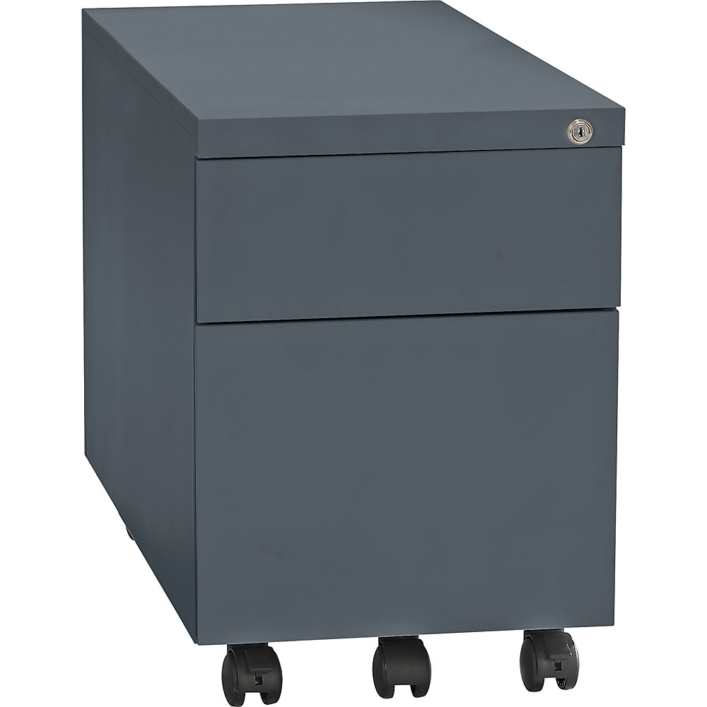 Eurokraft basic Verrijdbaar ladeblok, staal, 1 pennenbak, 1 materiaallade, 1 hangmappenlade, diepte 790 mm, basaltgrijs