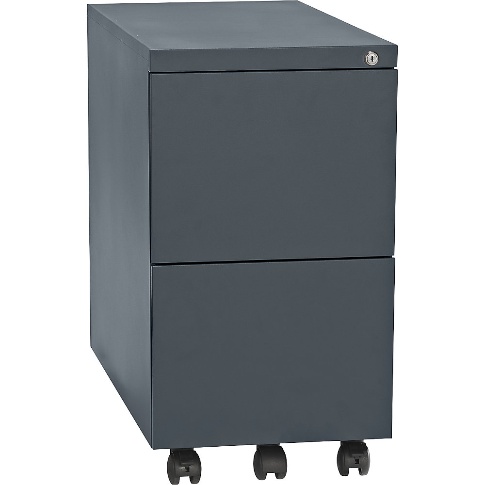 Eurokraft basic Verrijdbaar ladeblok, staal, 2 hangmappenladen, diepte 790 mm, basaltgrijs