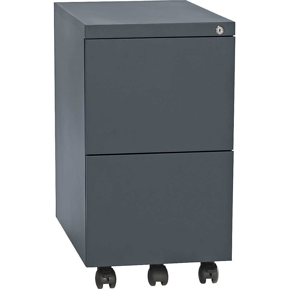 Eurokraft basic Verrijdbaar ladeblok, staal, 2 hangmappenladen, diepte 590 mm, basaltgrijs