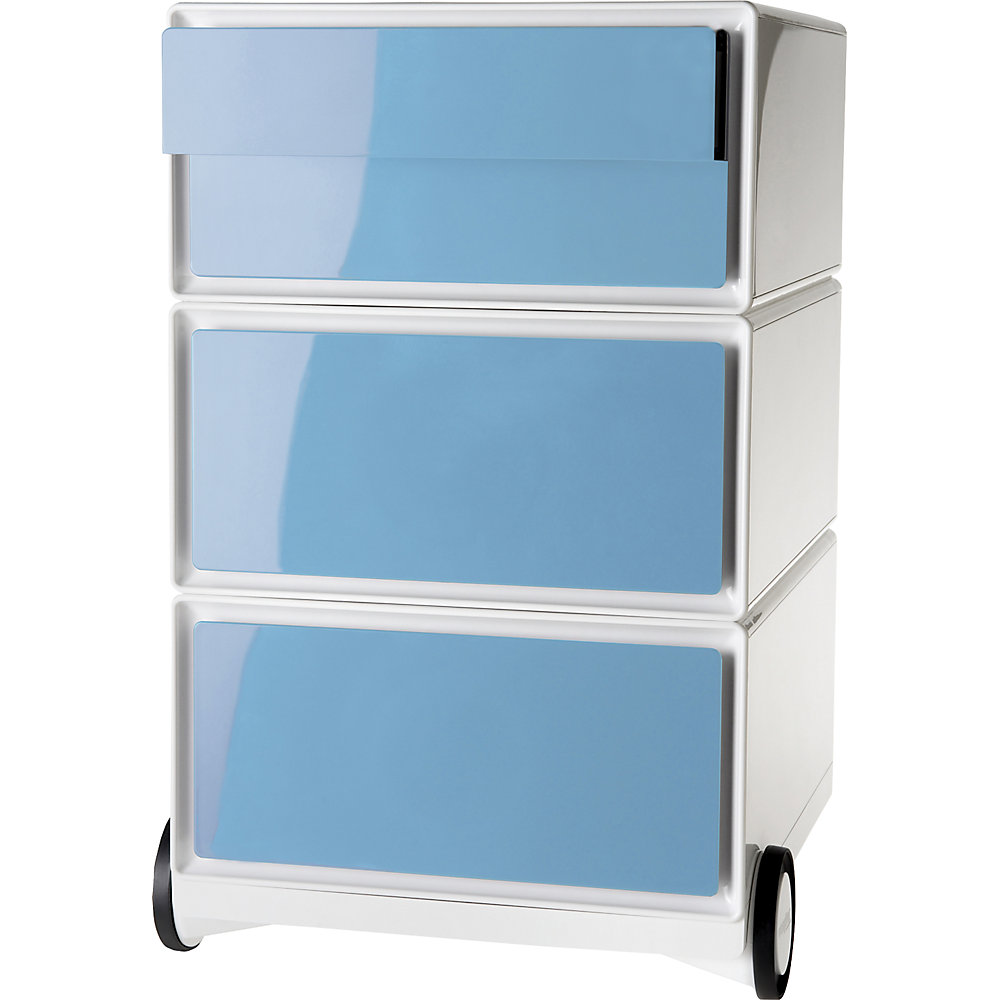 EasyBox Verrijdbaar ladeblok , 2 laden, 2 vlakke laden, wit/blauw