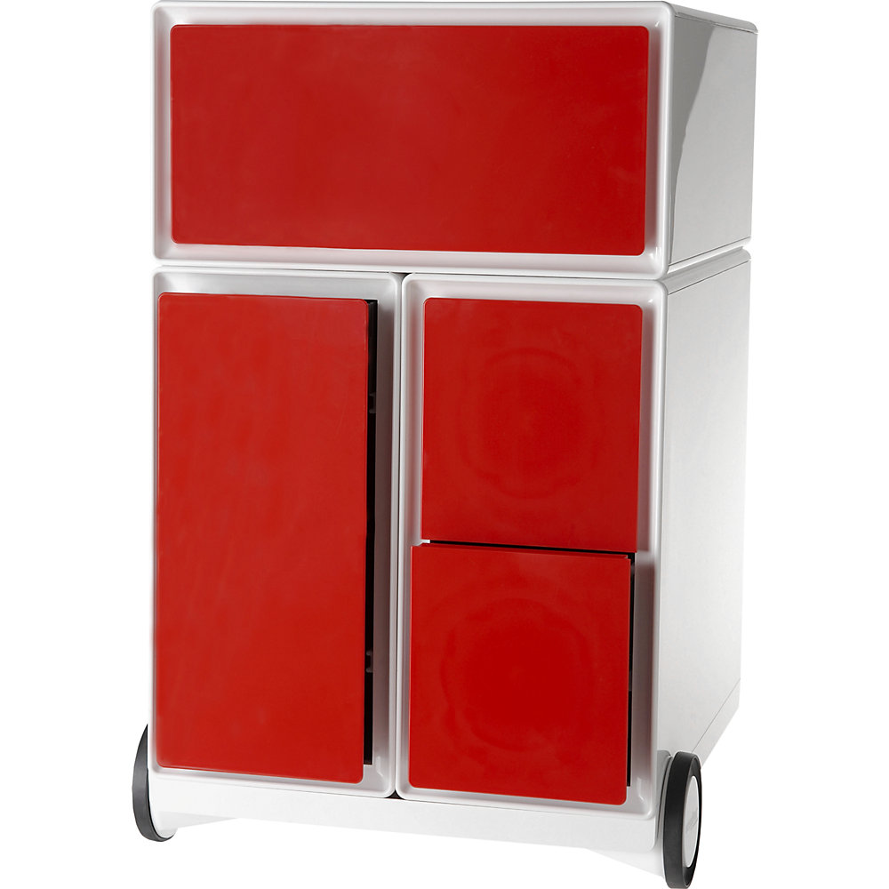 EasyBox Verrijdbaar ladeblok , 1 lade, 1 hangmappenlade, 2 CD-laden, wit/rood