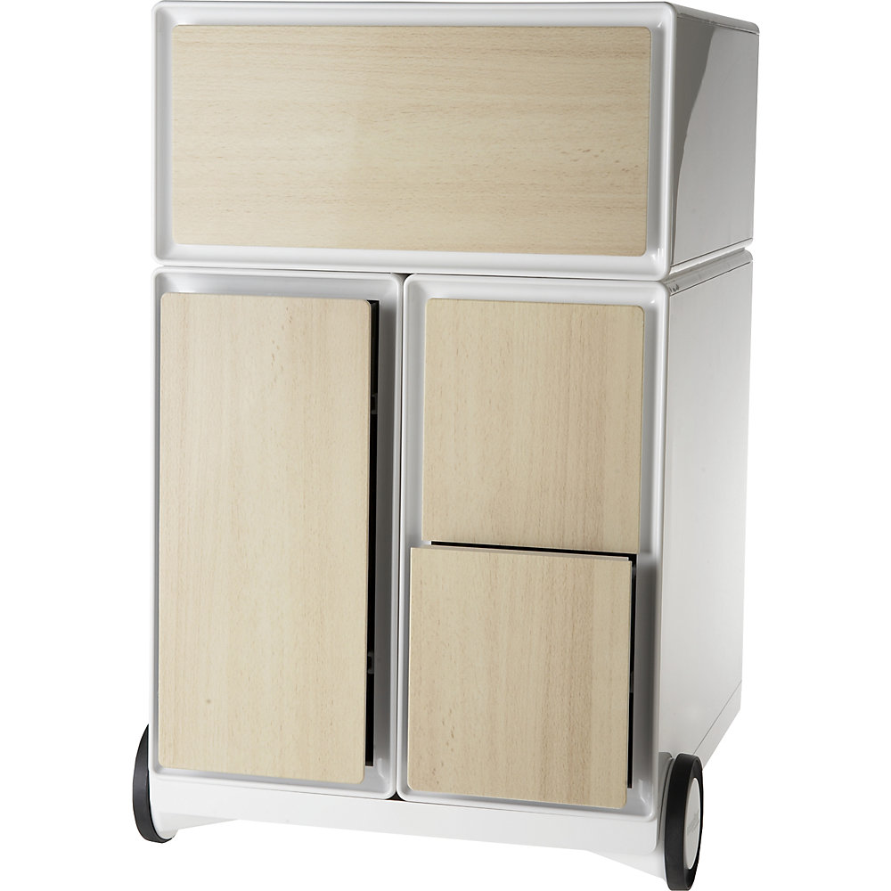 EasyBox Verrijdbaar ladeblok , 1 lade, 1 hangmappenlade, 2 CD-laden, wit/beukenhout