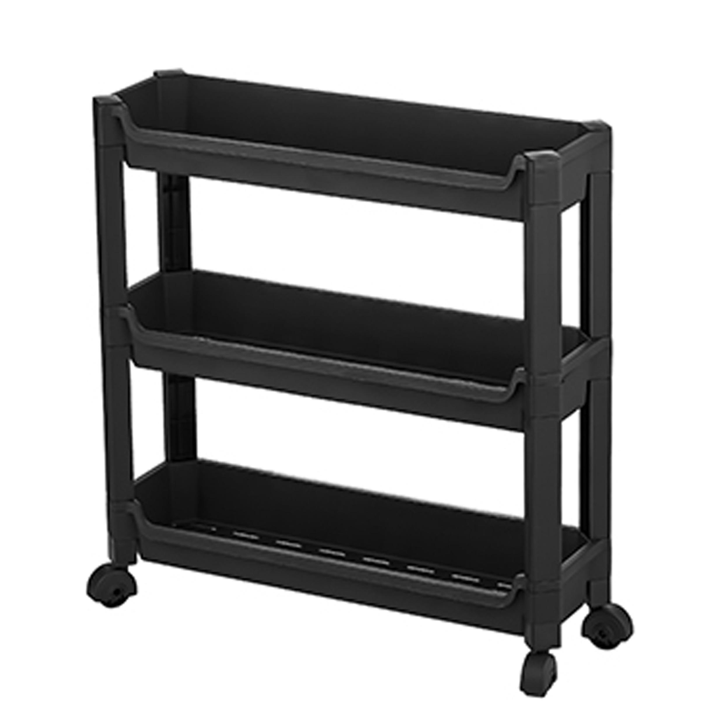 CM keukentrolley/badkamer trolley - op wieltjes - 3-laags - zwart - kunststof - x 14 x  -