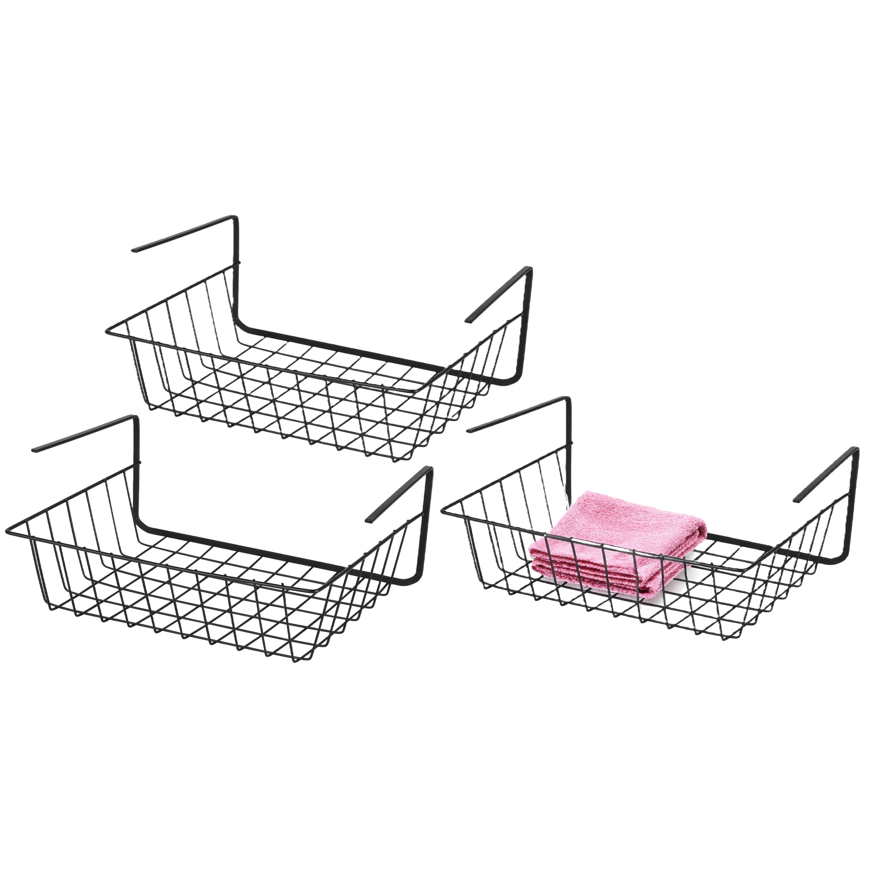 Urban Living Hangmand voor kast - 3x - metaal - zwart - 29 x 21 x 11 cm - kastmandje -