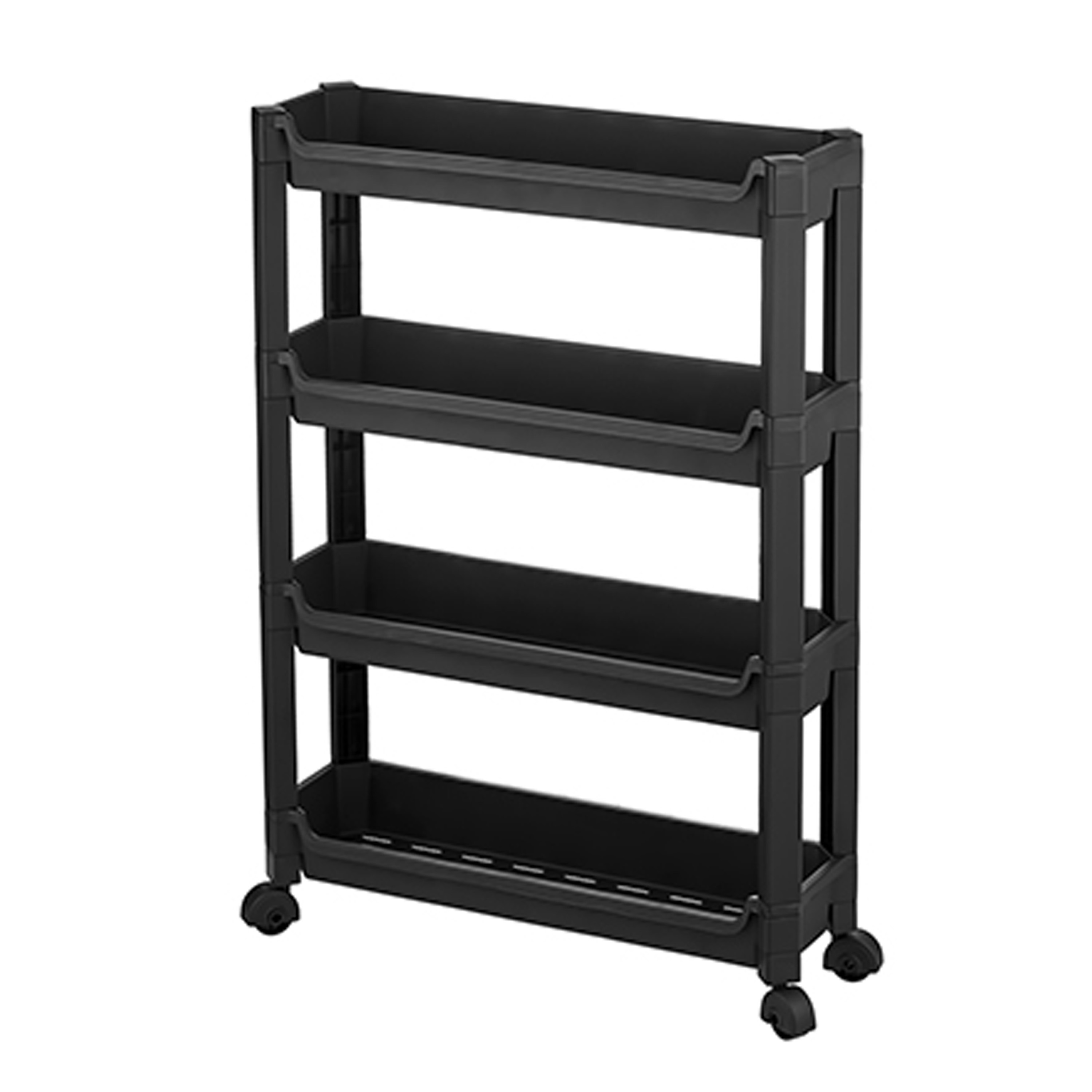 CM keukentrolley/badkamer trolley - op wieltjes - 4-laags - zwart - kunststof - x 14 x 67  -