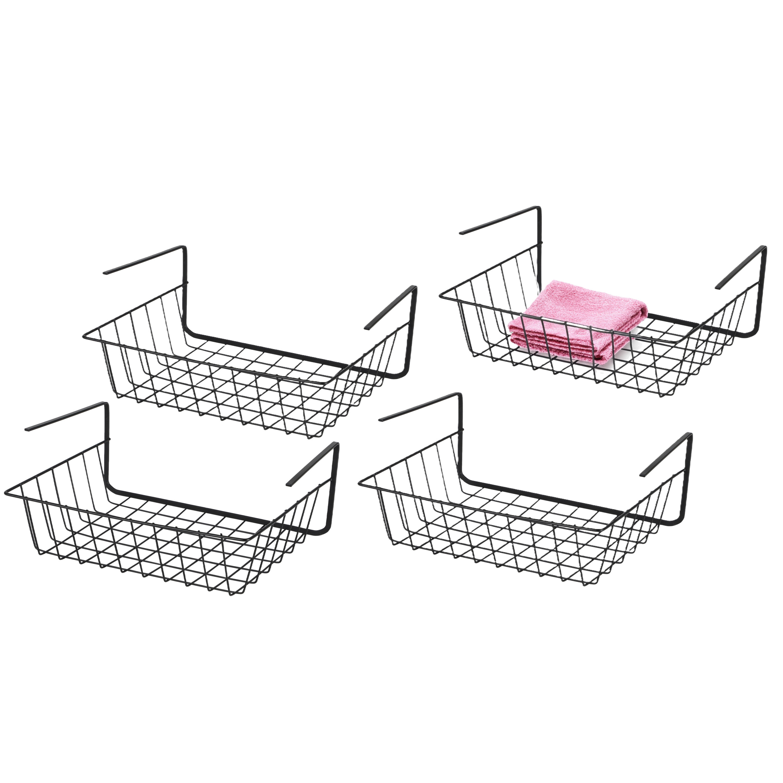 Urban Living Hangmand voor kast - 4x - metaal - zwart - 29 x 21 x 11 cm - kastmandje -