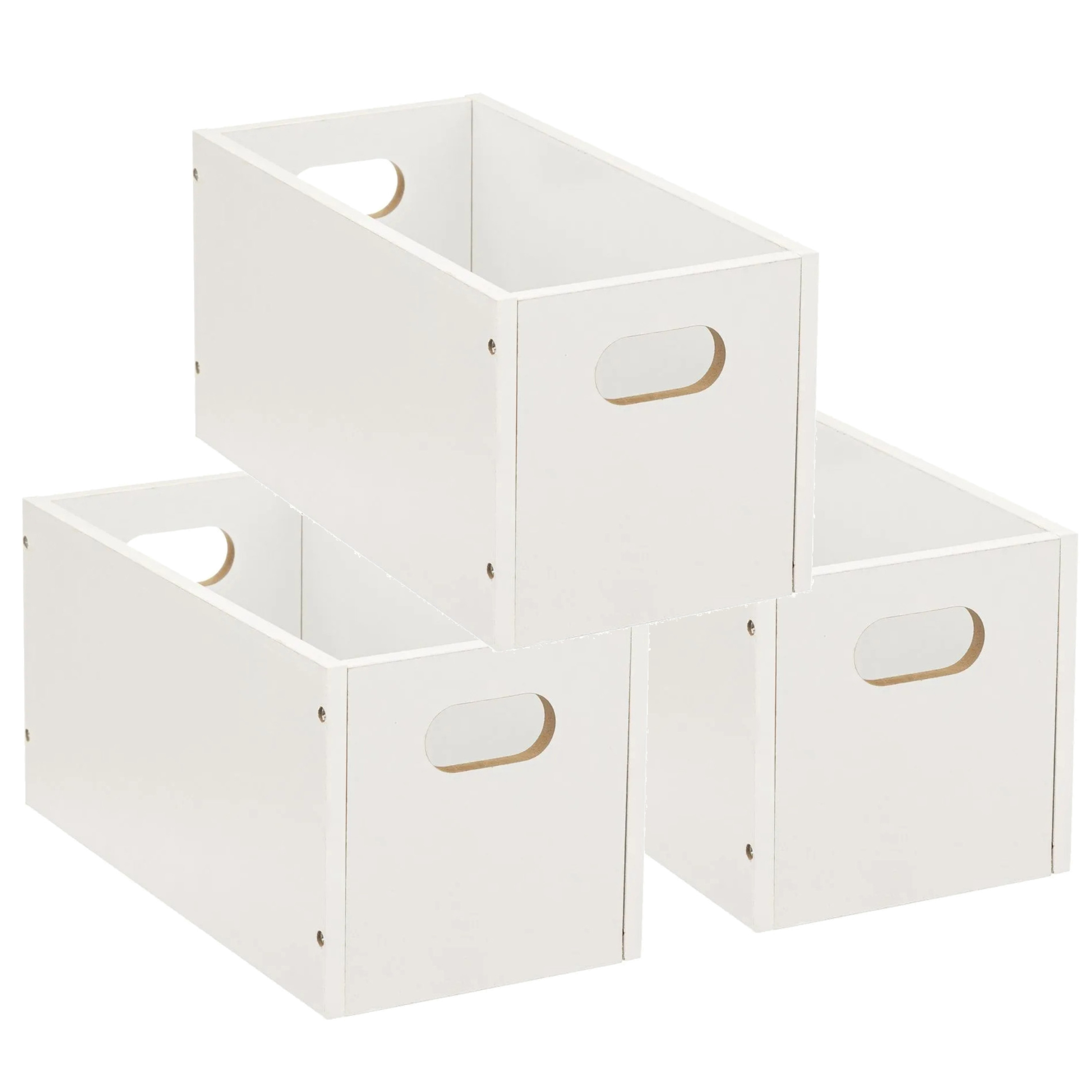 5five Opbergmand/kastmand van hout - Set van 3x stuks - wit - 7 Liter - 31 x 15 x 15 cm - Opbergboxe -