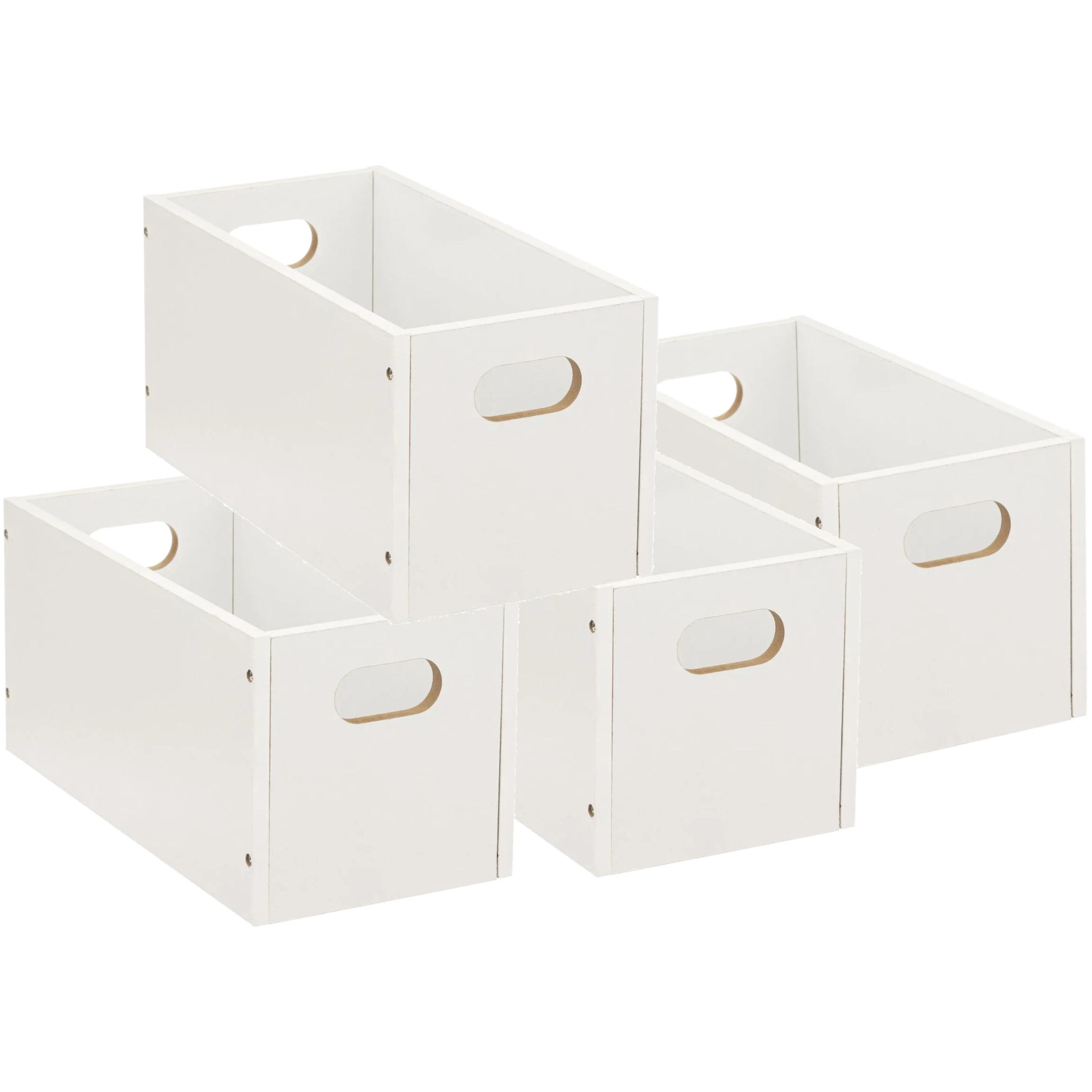5five Opbergmand/kastmand van hout - Set van 4x stuks - wit - 7 Liter - 31 x 15 x 15 cm - Opbergboxe -