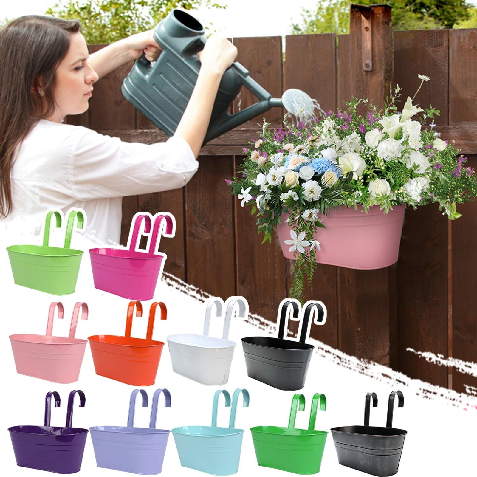 Eason Buitenplanten Plantenbak Zwart Metaal IJzer Hangende Bloempotten Terrassen Leuningen Hek Emmers Moderne Boho Muurbevestiging Vensterbank Plantenhouder Haken Veranda One Size