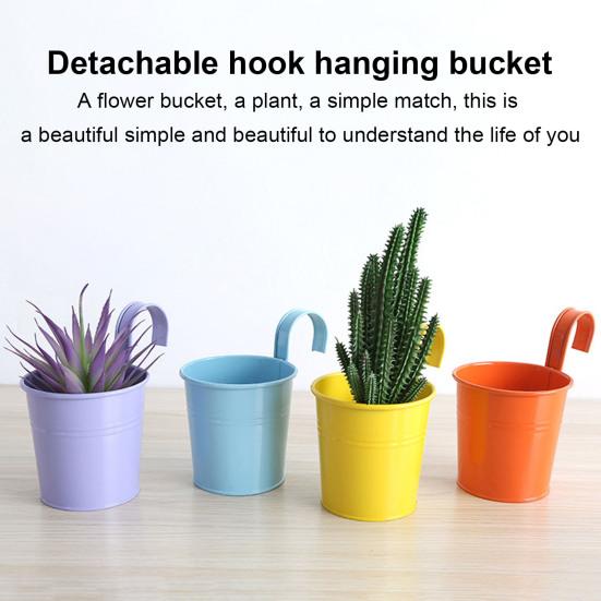 Wudi IJzeren hangende bloempot balkon plantenbak met afneembare haak effen kleur kruidenpot voor binnen ramen tuinhek leuning lichtblauwe kleur