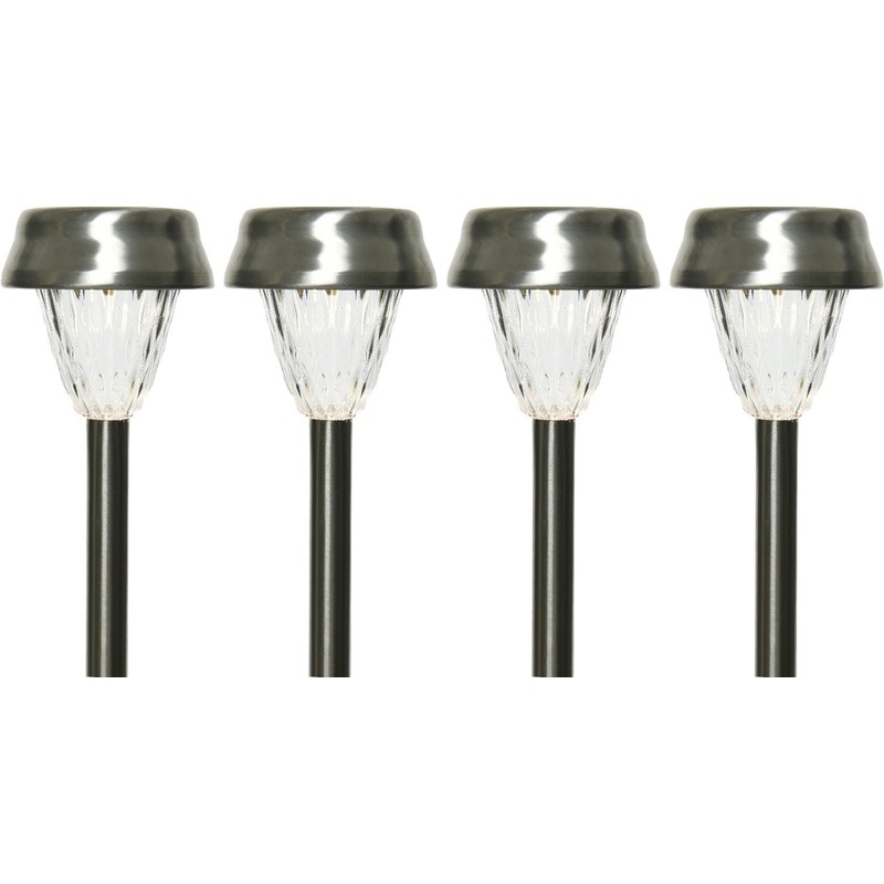 Lumineo Voordeelset 24x Buiten Led Rvs lantaarn stekers solar verlichting 24 cm -