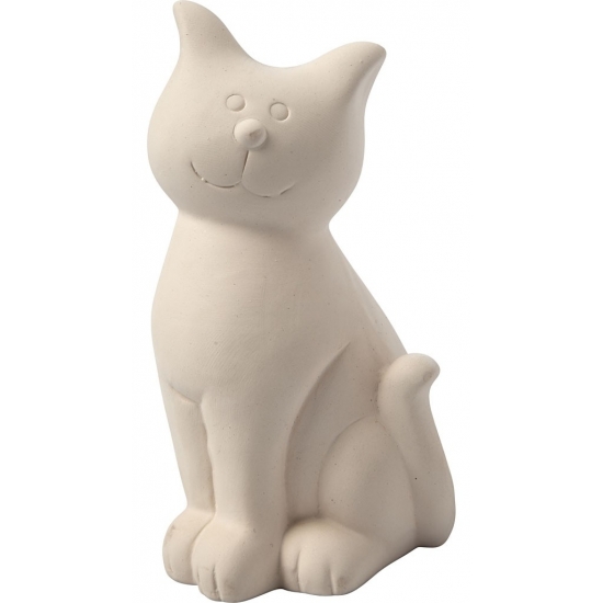 Merkloos Spaarpot Kat - wit klei - 14 cm - om zelf te kleuren - poes -