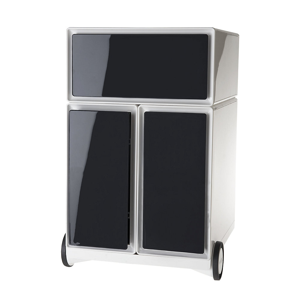 EasyBox Verrijdbaar ladeblok , 1 lade, 2 hangmappenladen, wit/zwart