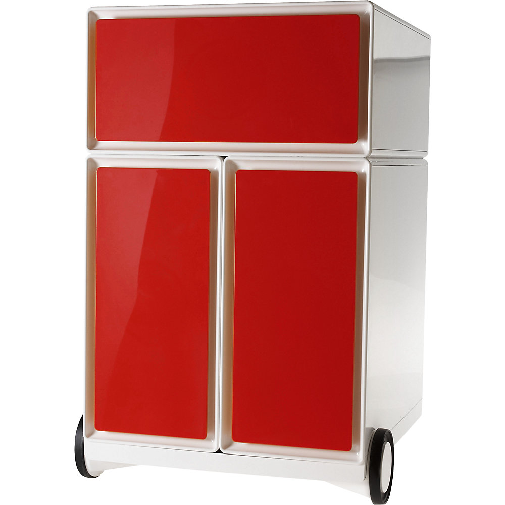 EasyBox Verrijdbaar ladeblok , 1 lade, 2 hangmappenladen, wit/rood