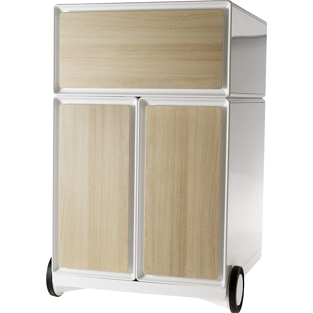EasyBox Verrijdbaar ladeblok , 1 lade, 2 hangmappenladen, wit/beukenhout