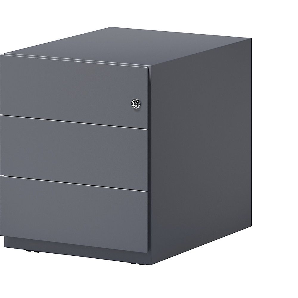 Bisley Verrijdbaar ladeblok Note™, met 3 universele laden, h x b x d = 495 x 420 x 565 mm, met greeplijst, antracietgrijs