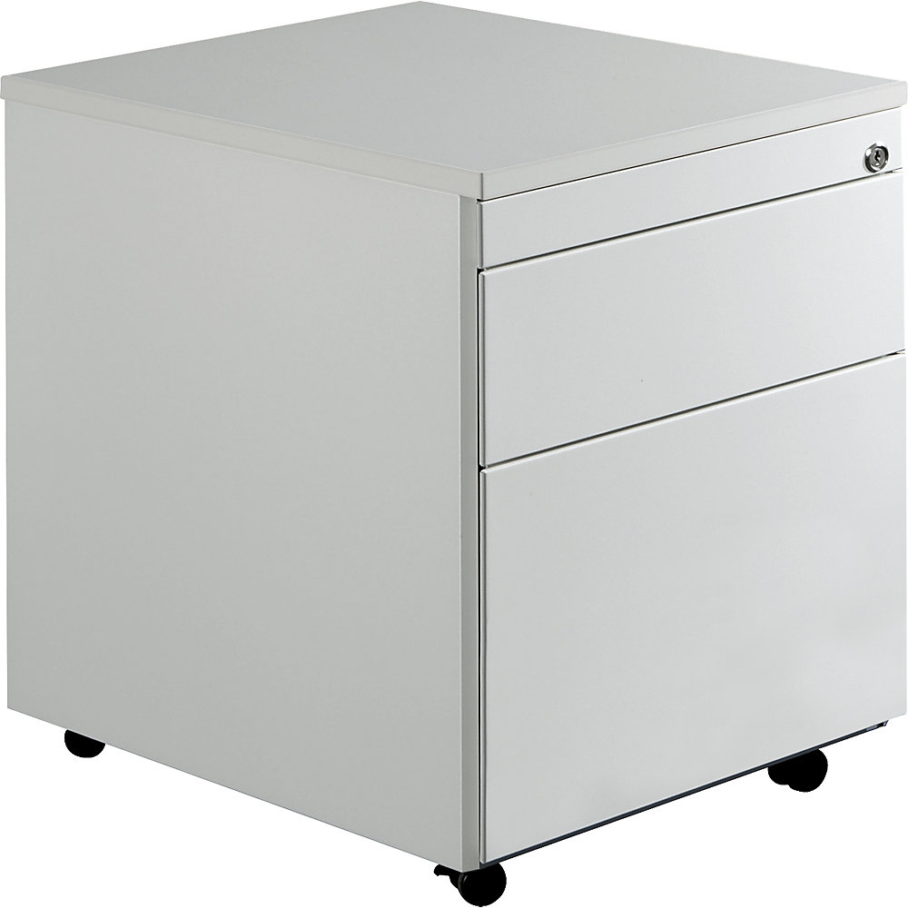 Mauser Ladeblok op wielen, h x d = 579 x 600 mm, 1 materiaallade, 1 hangmappenlade, lichtgrijs / lichtgrijs / lichtgrijs