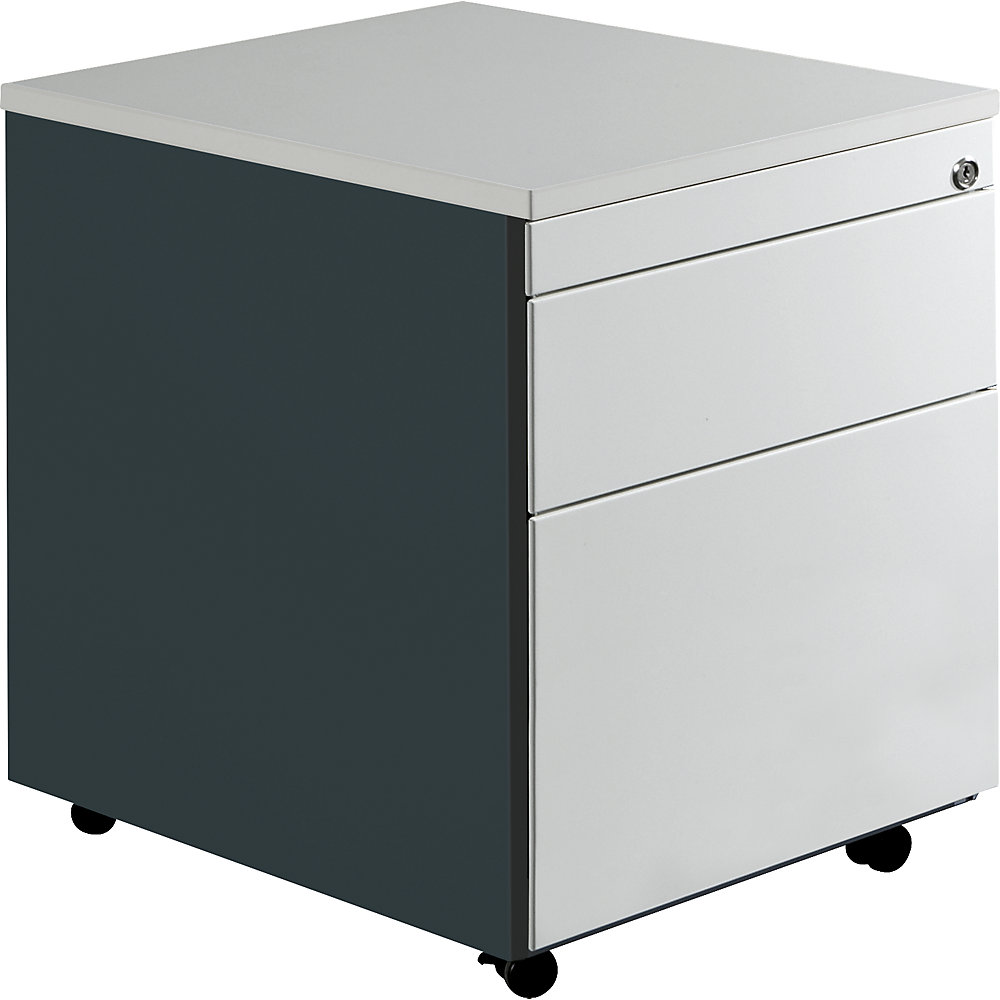 Mauser Ladeblok op wielen, h x d = 579 x 600 mm, 1 materiaallade, 1 hangmappenlade, antracietgrijs / lichtgrijs / lichtgrijs