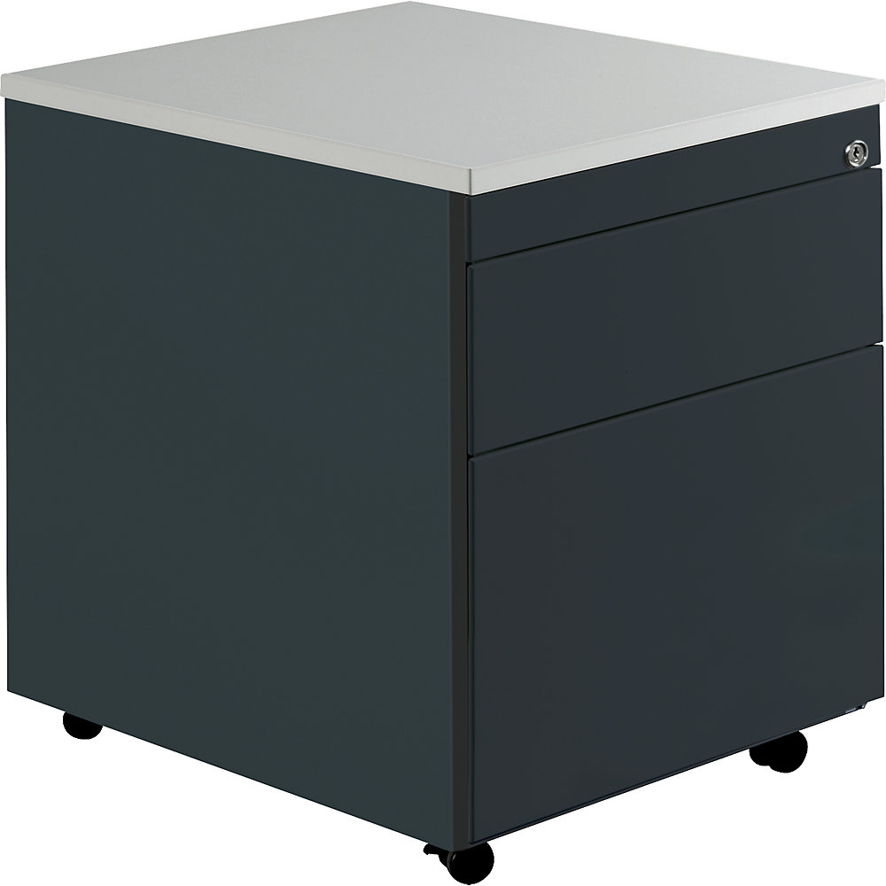 Mauser Ladeblok op wielen, h x d = 579 x 600 mm, 1 materiaallade, 1 hangmappenlade, antracietgrijs / antracietgrijs / lichtgrijs