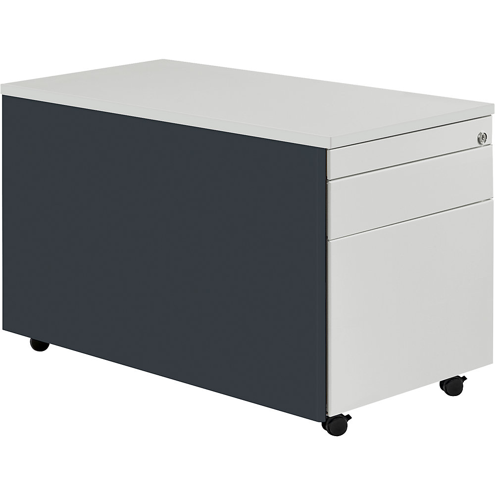 Mauser Ladeblok op wielen, h x d = 529 x 800 mm, 1 materiaallade, 1 hangmappenlade, antracietgrijs / lichtgrijs / lichtgrijs