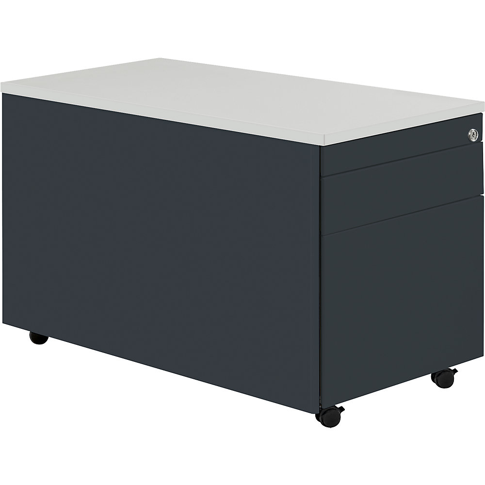 Mauser Ladeblok op wielen, h x d = 529 x 800 mm, 1 materiaallade, 1 hangmappenlade, antracietgrijs / antracietgrijs / lichtgrijs