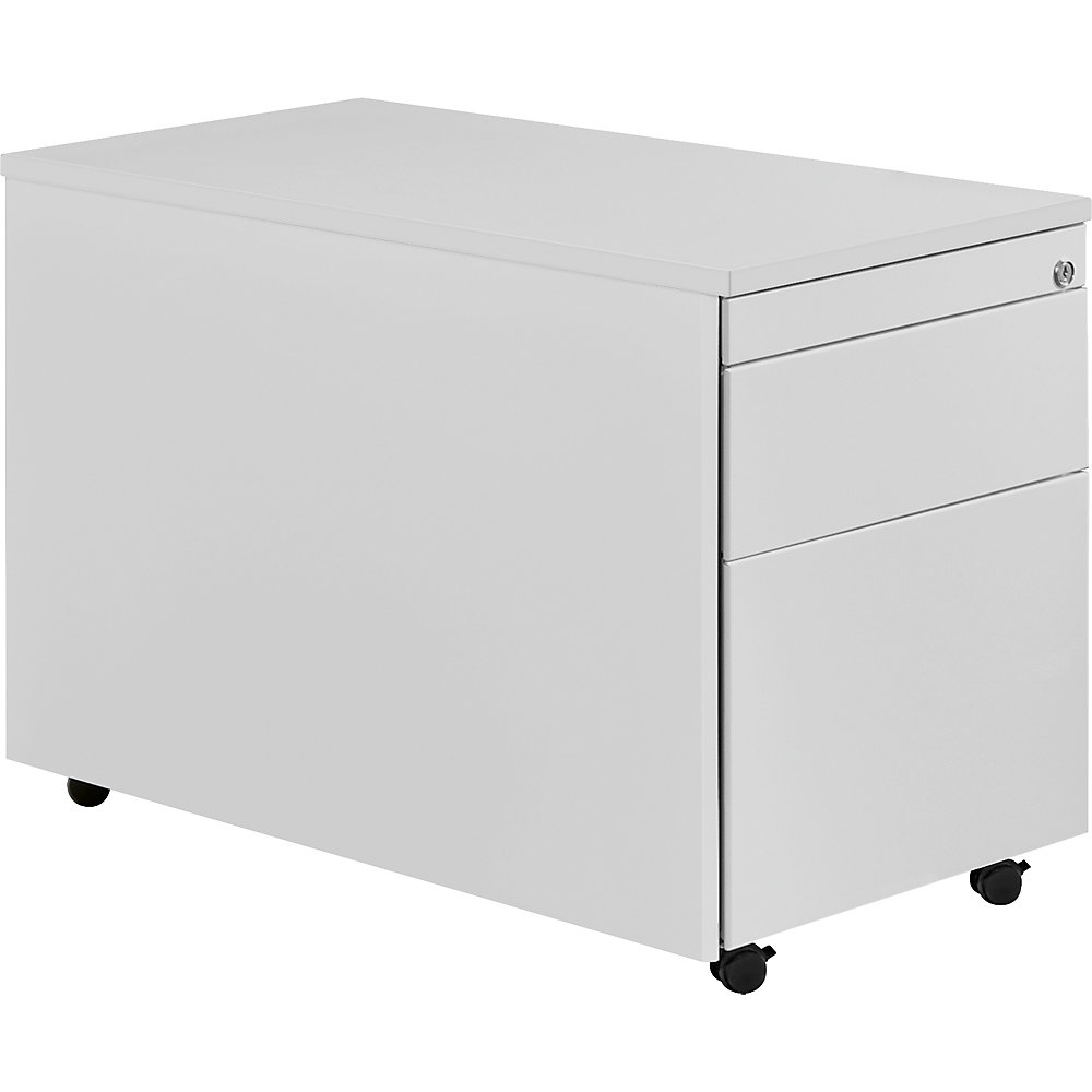 Mauser Ladeblok op wielen, h x d = 579 x 800 mm, kunststof plaat, 1 materiaallade, 1 hangmappenlade, lichtgrijs / lichtgrijs / lichtgrijs