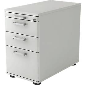 Vast ladeblok TARVIS, 1 materiaallade, afsluitbaar, 2 schuifladen, 1 hangmappenlade, B 428 x D 700 x H 720 mm, lichtgrijs