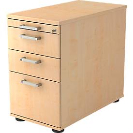 Vast ladeblok TARVIS, 1 materiaallade, afsluitbaar, 2 schuifladen, 1 hangmappenlade, B 428 x D 700 x H 720 mm, esdoornpatroon