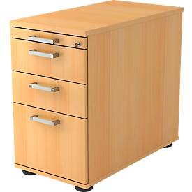 Vast ladeblok TARVIS, 1 materiaallade, afsluitbaar, 2 schuifladen, 1 hangmappenlade, B 428 x D 700 x H 720 mm, beukenpatroon