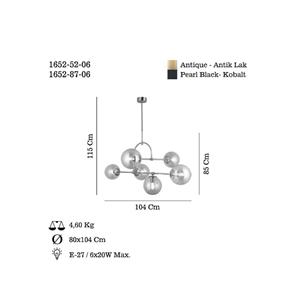 Lucea H&auml;ngelampe Portemo, rauchgrau/nickel, 104x80 cm, 6-flg. Glas